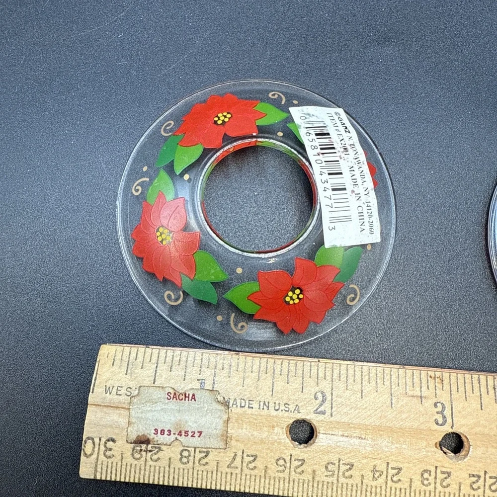 Christmas Poinsettia Candle Ring Bobeches Set Of‎ 2